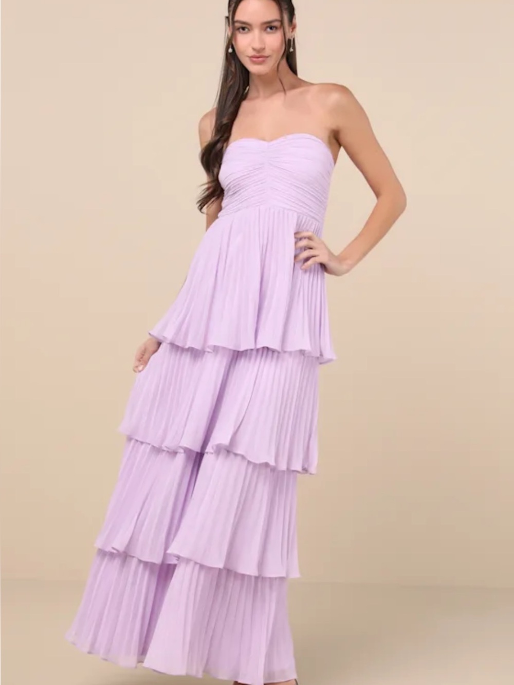 New Lulus Seriously Sensational Strapless  Pleated Maxi Dress Lavender Sz Large